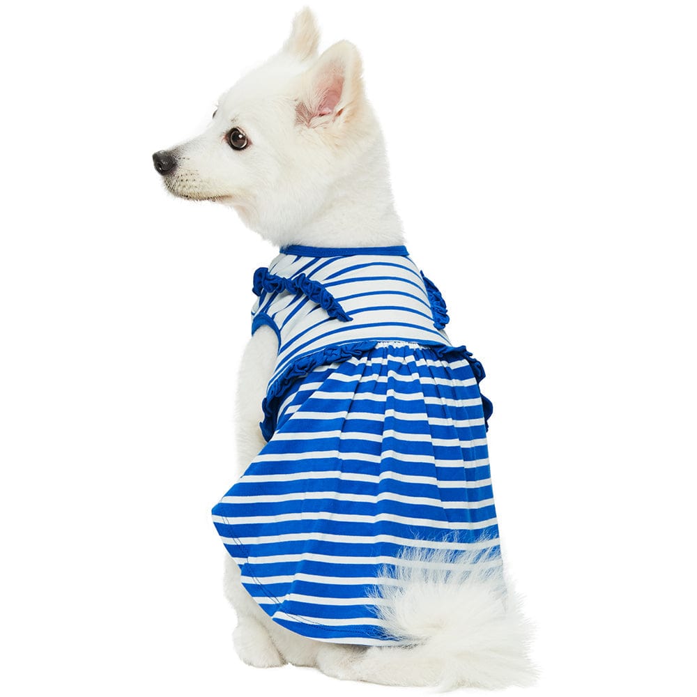 Dog Dress DOGS & CATS & CO. Ruffle Matching Dog & Kid Tank Dress in Blue Stripes For Dog / 10"