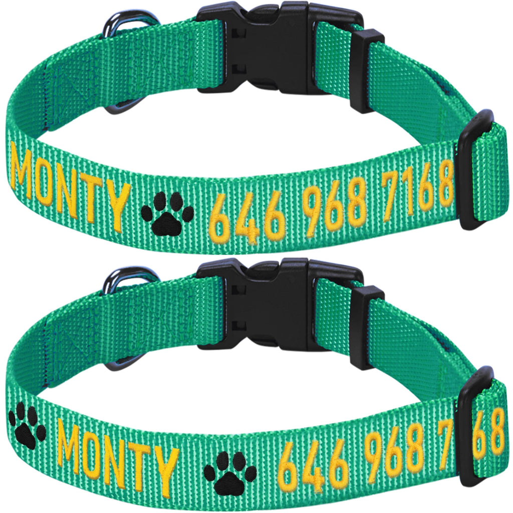 Customized Green Pet Dog Collar Rope Set Dark Purple Thread