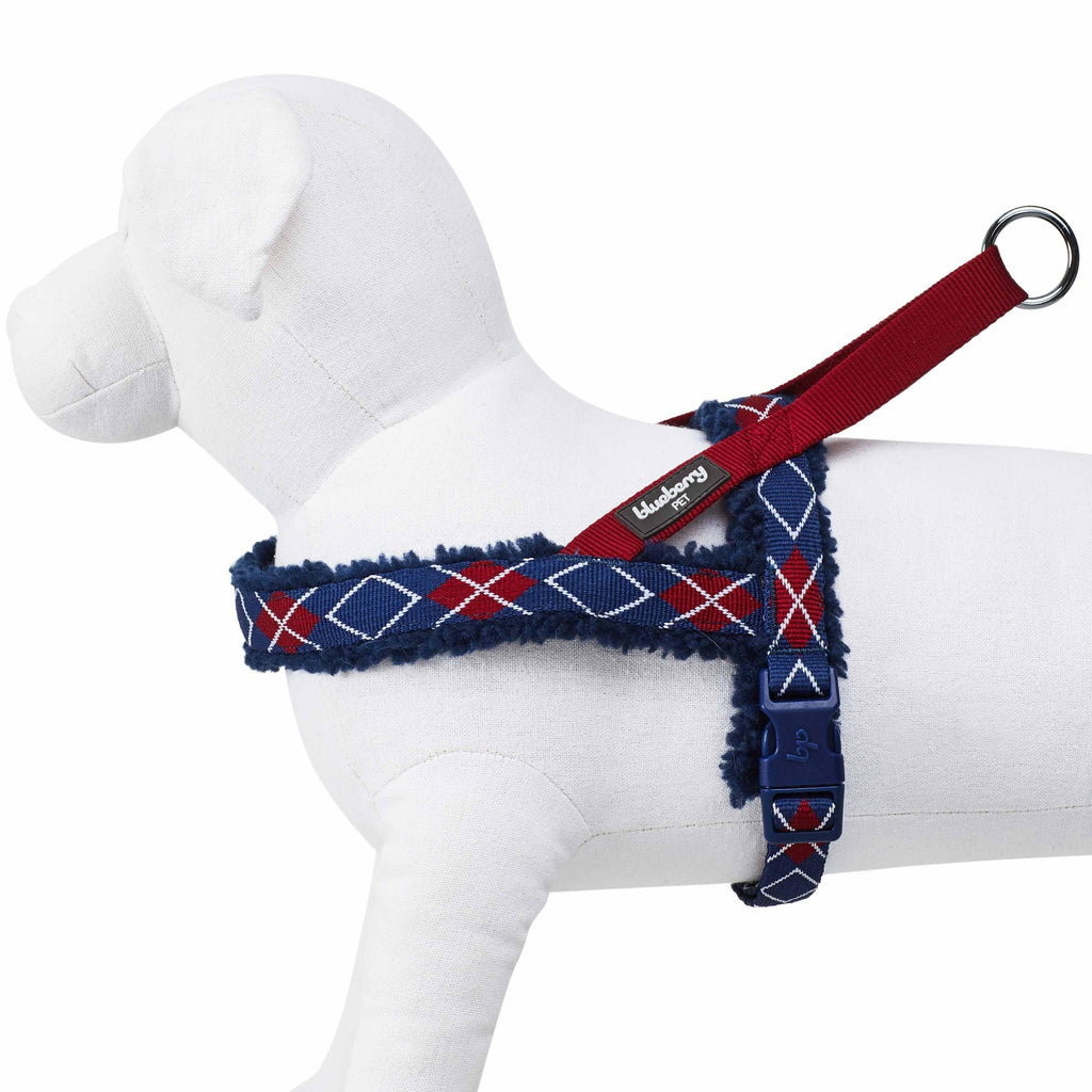 Blueberry Pet Sherpa Fleece Padded Dog Harness in Scottish Argyle