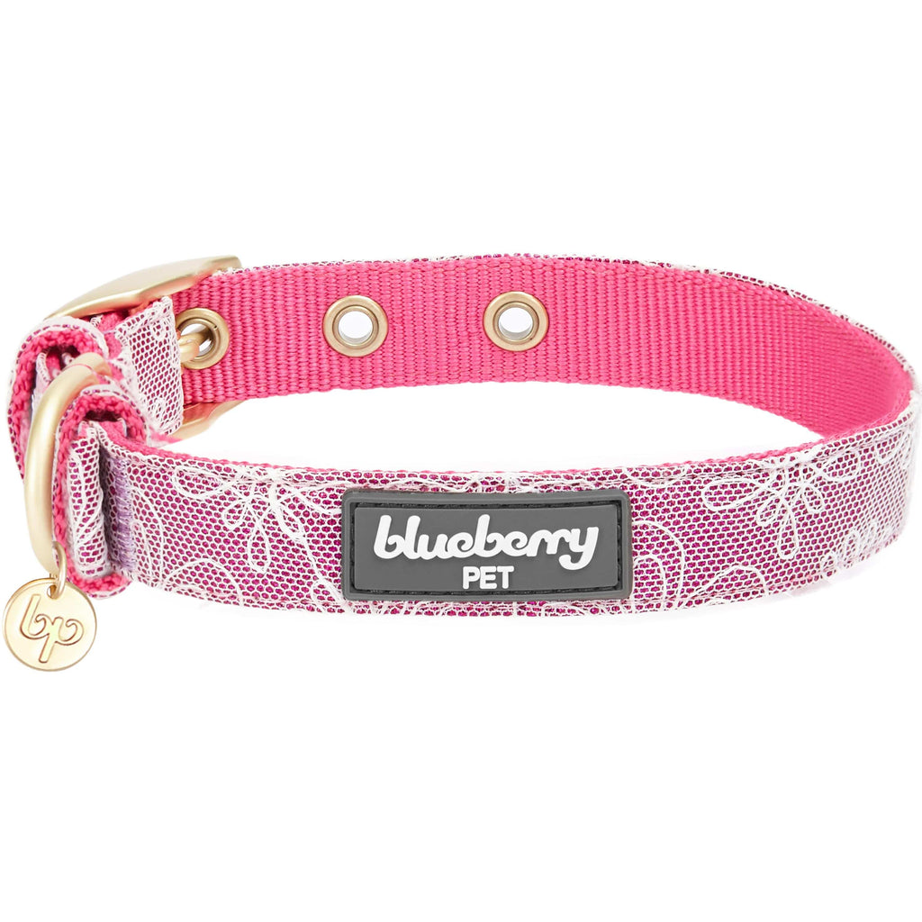 Blueberry Pet Floral Lace Dog Collar, Purple, Medium