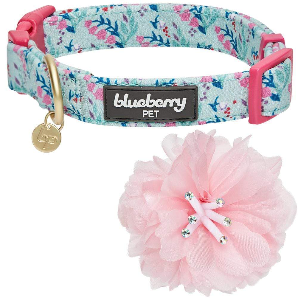 Floral Power Dog Collar with Handmade Detachable Pink Peony