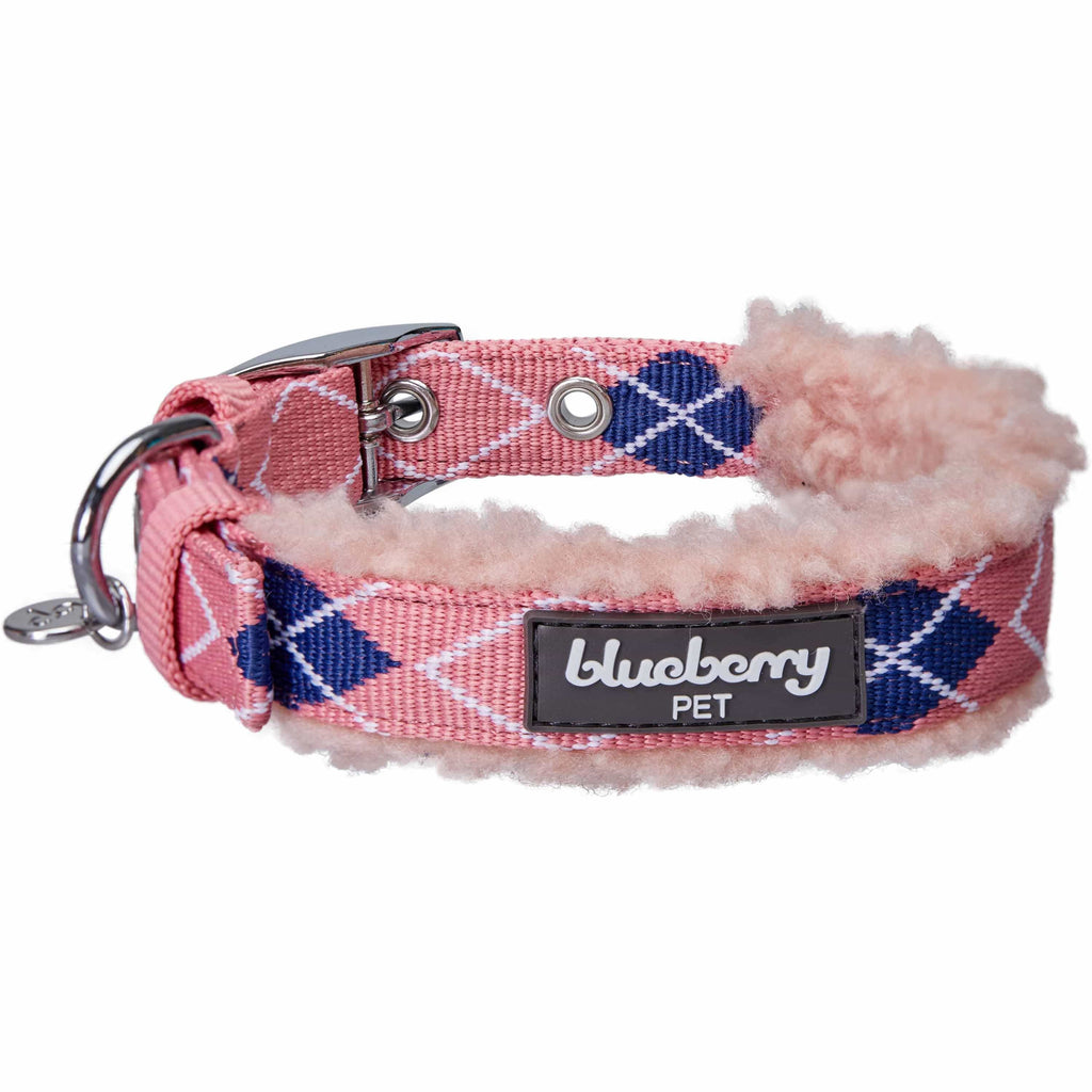 Blueberry Pet Sherpa Fleece Padded Dog Collar in Scottish Argyle