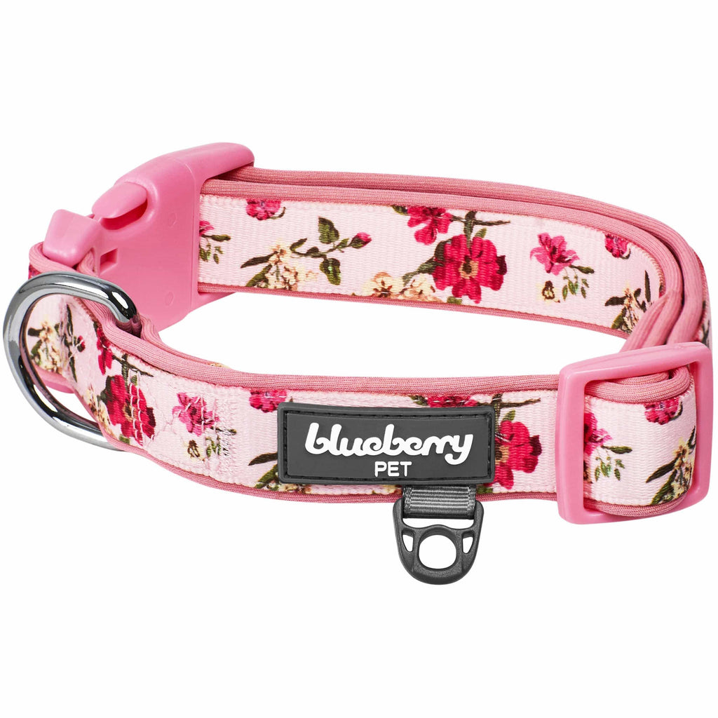 Pink and Teal Floral Laminated Cotton Dog Collar 'Emma