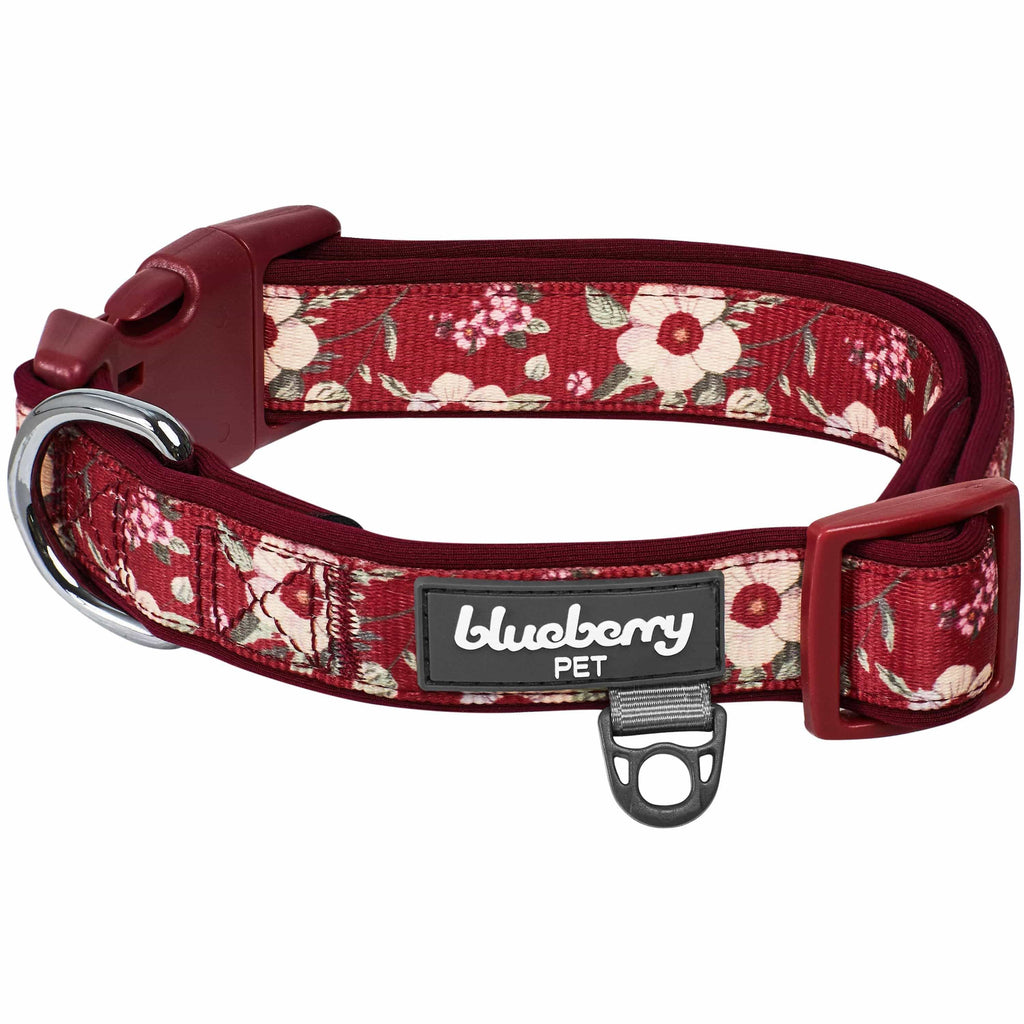 Blueberry Pet Floral Neoprene Padded Dog Collar, Rose