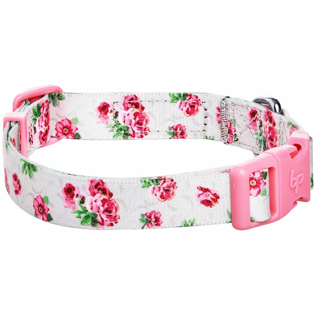 Cotton Handmade Dog Collar for Small Medium Large Dogs,Pink Flowers with  Pendant Cute Dog Collars,Ideal for Girl Dogs Boy Dogs (Medium)