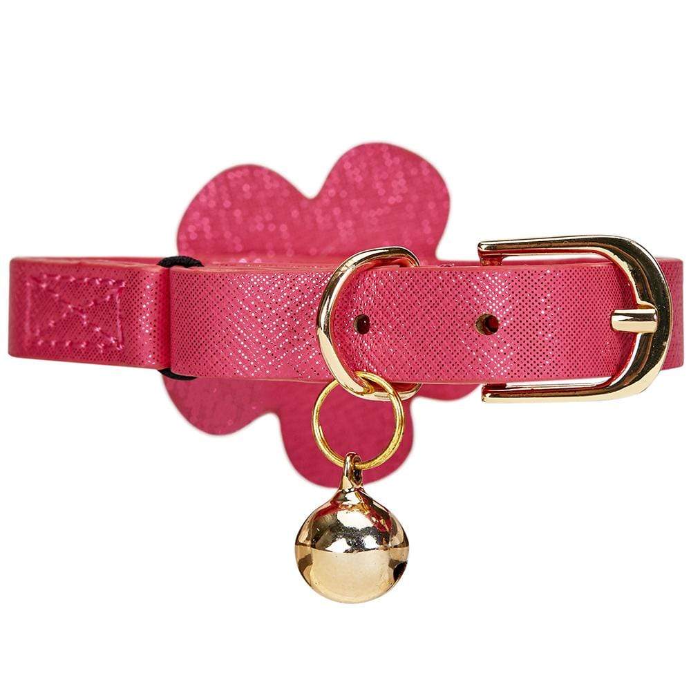 Pink leather shops cat collar